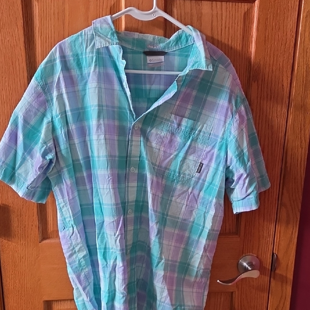 Old Navy Men's Casual Plaid Shirt in Aqua and Lavender